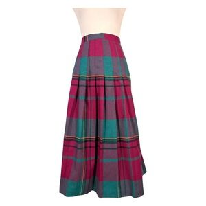 Vintage 80s Plaid Midi Pleated Skirt 9/10 Wool Blend Dark Academia Retro Tartan